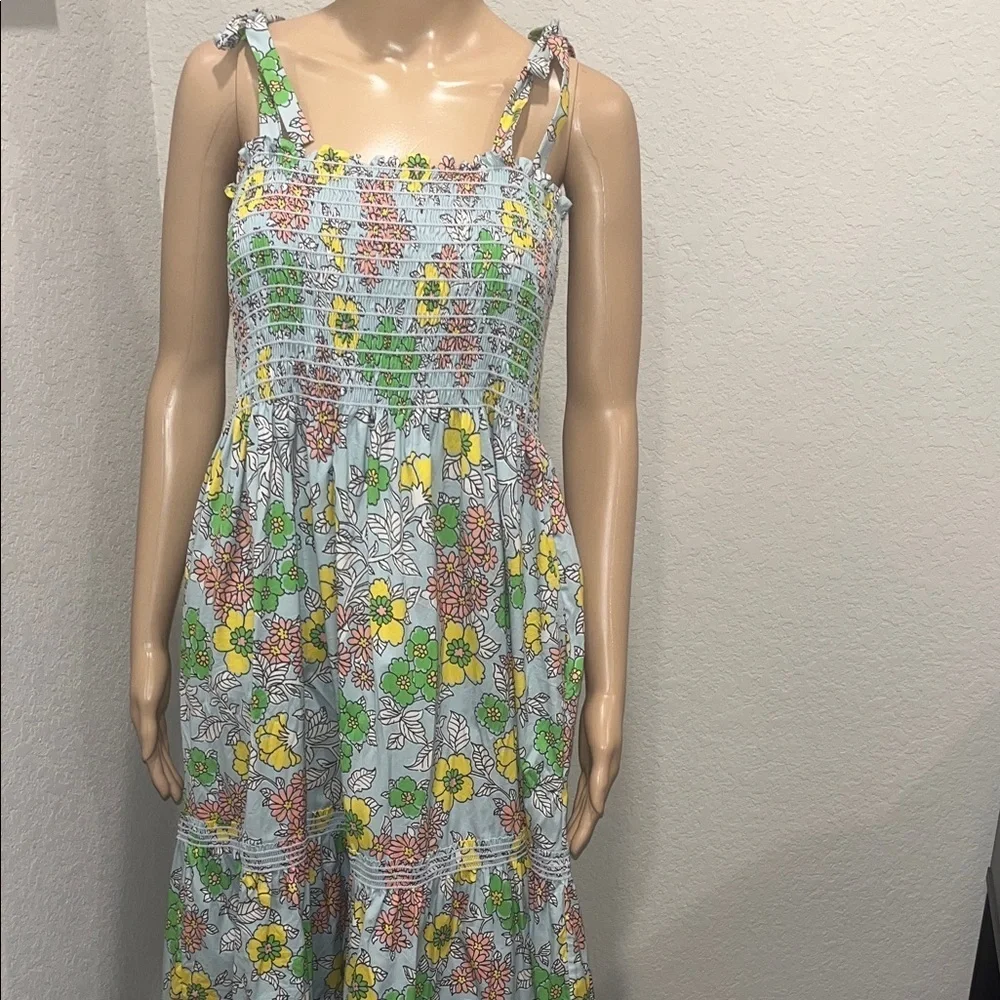 Tory Burch maxi Sundress w/ pockets, Blue, yellow and Green Accents. Ex cond.